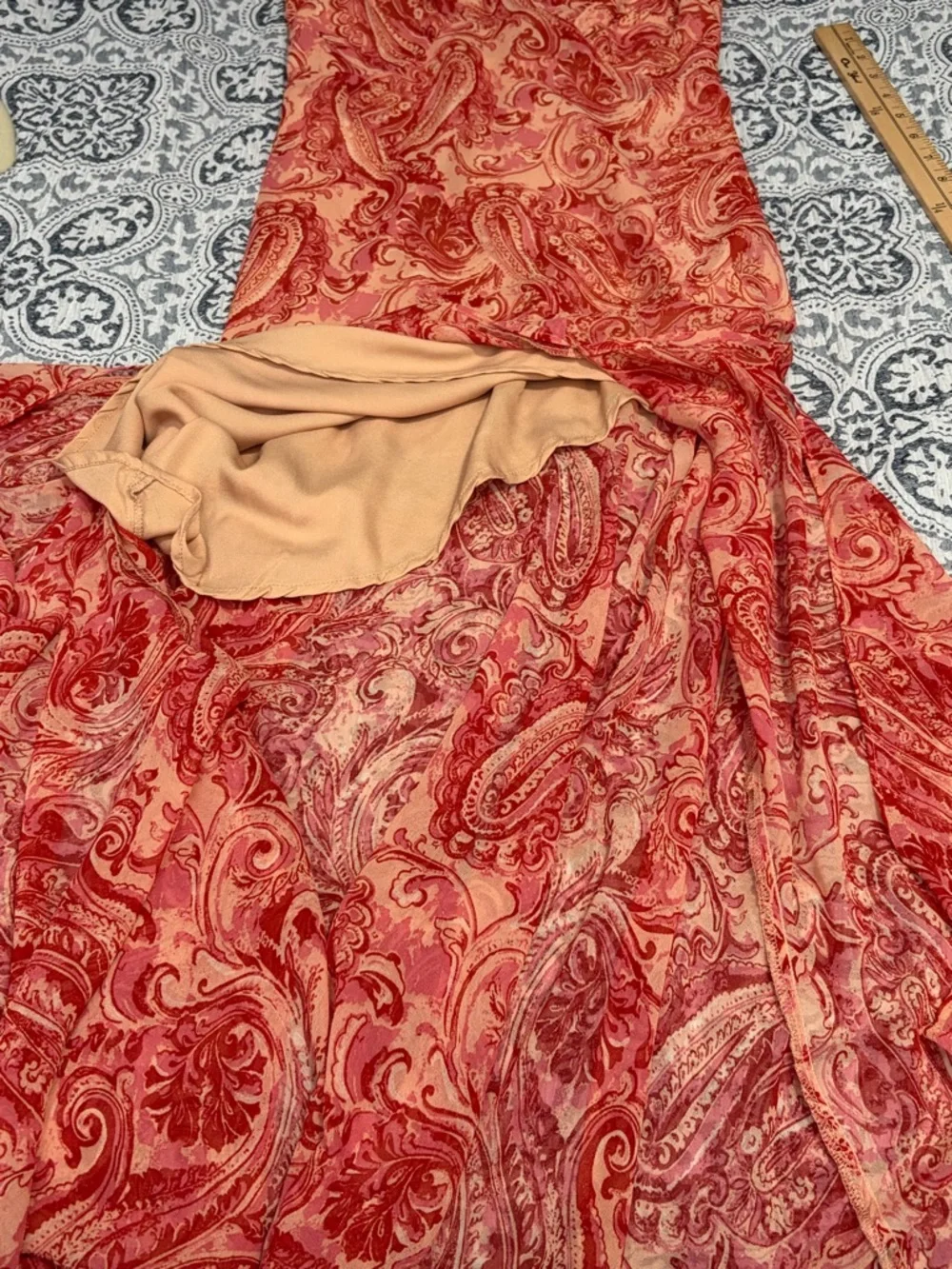 Dress Forum Los Angeles Coral Pink Paisley Maxi Dress Small - Picture 8 of 11